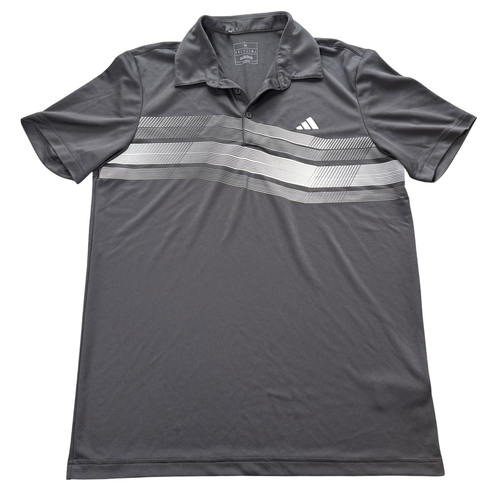 Adidas Polo Shirt Mens Medium Grey Graphic Short Sleeve Performance Golf Tee
